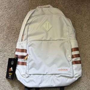Adidas White Backpack with Bronze Stripes